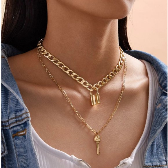Jewelry - !!5 for $25 Gold Color Acrylic Key & Lock Necklace